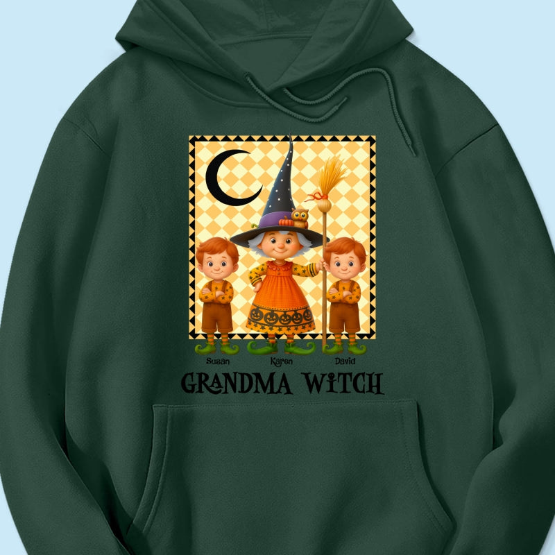 Grandma Witch & Cute Grandkids Personalized Sweatshirt, Halloween Cozy Fall Sweatshirt for Grandma