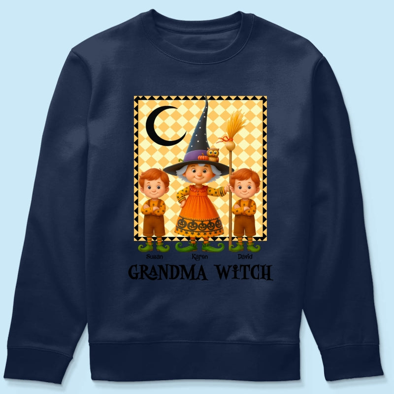 Grandma Witch & Cute Grandkids Personalized Sweatshirt, Halloween Cozy Fall Sweatshirt for Grandma