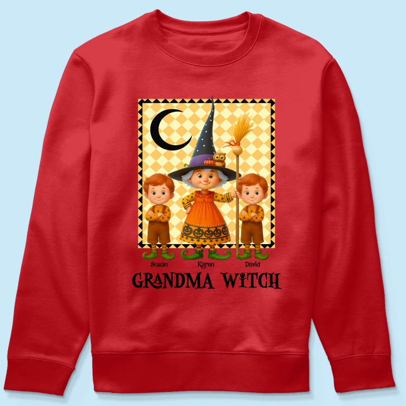 Grandma Witch & Cute Grandkids Personalized Sweatshirt, Halloween Cozy Fall Sweatshirt for Grandma