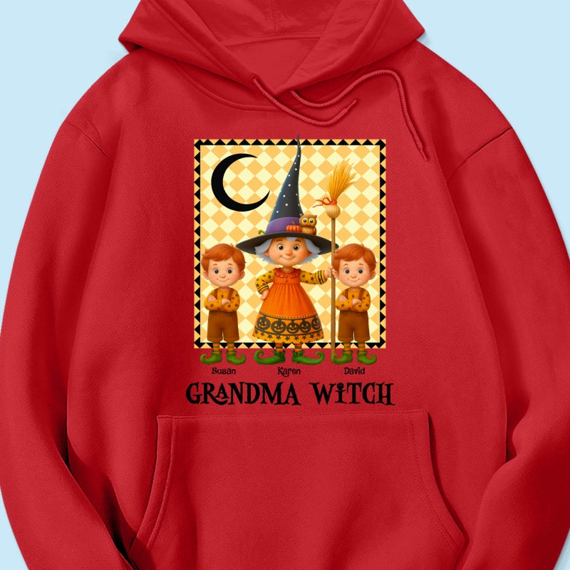 Grandma Witch & Cute Grandkids Personalized Sweatshirt, Halloween Cozy Fall Sweatshirt for Grandma