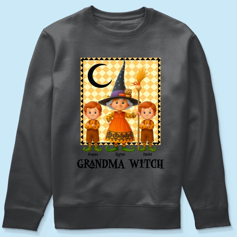 Grandma Witch & Cute Grandkids Personalized Sweatshirt, Halloween Cozy Fall Sweatshirt for Grandma