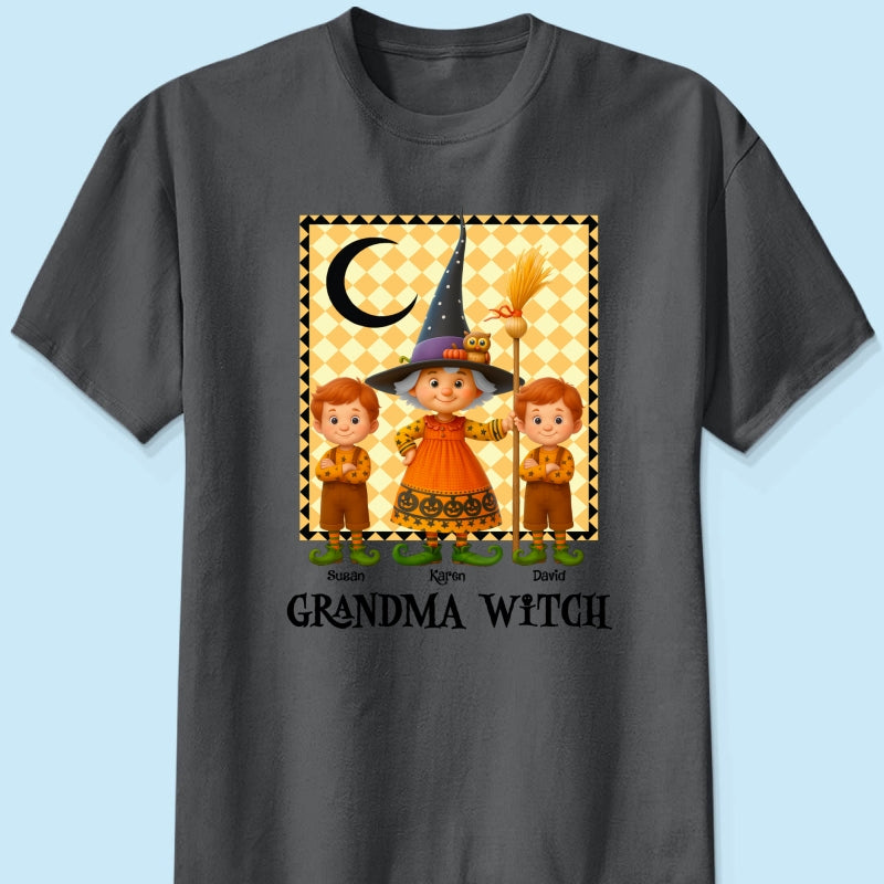 Grandma Witch & Cute Grandkids Personalized Sweatshirt, Halloween Cozy Fall Sweatshirt for Grandma