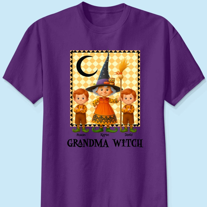 Grandma Witch & Cute Grandkids Personalized Sweatshirt, Halloween Cozy Fall Sweatshirt for Grandma