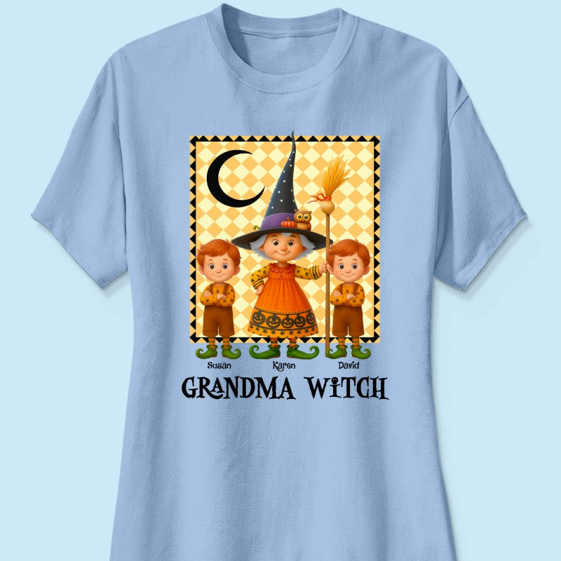 Grandma Witch & Cute Grandkids Personalized Sweatshirt, Halloween Cozy Fall Sweatshirt for Grandma