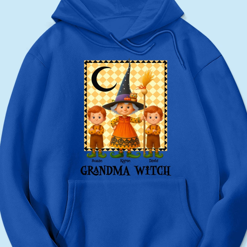 Grandma Witch & Cute Grandkids Personalized Sweatshirt, Halloween Cozy Fall Sweatshirt for Grandma
