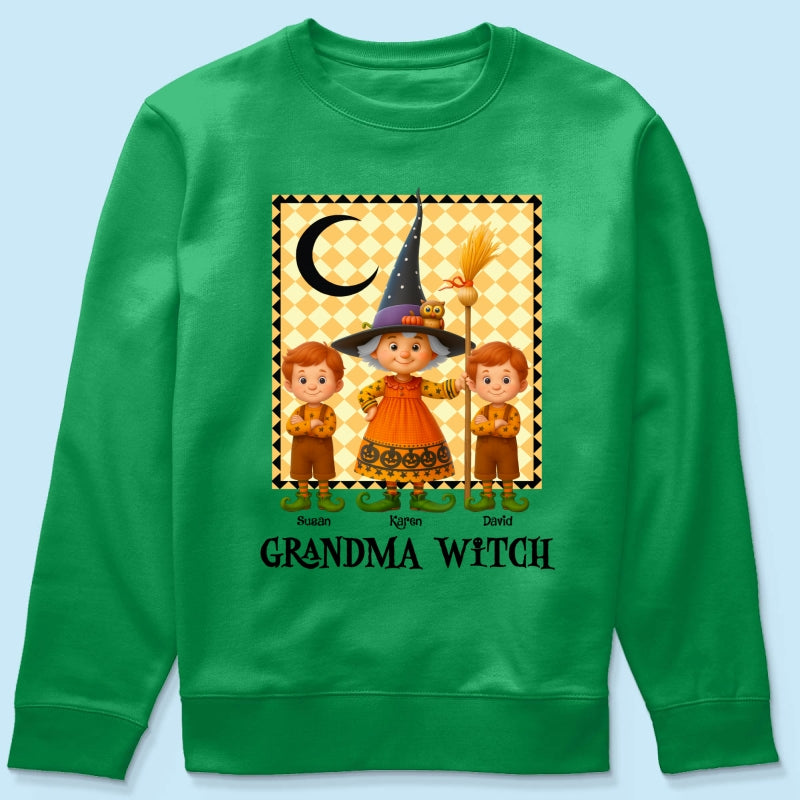 Grandma Witch & Cute Grandkids Personalized Sweatshirt, Halloween Cozy Fall Sweatshirt for Grandma