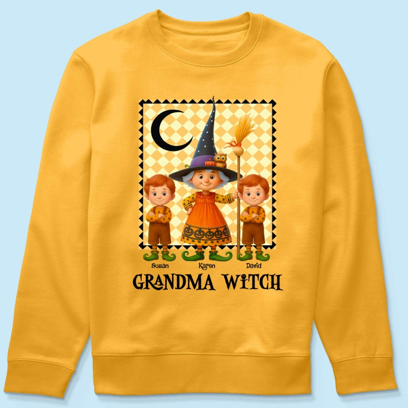 Grandma Witch & Cute Grandkids Personalized Sweatshirt, Halloween Cozy Fall Sweatshirt for Grandma