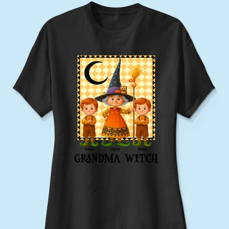 Grandma Witch & Cute Grandkids Personalized Sweatshirt, Halloween Cozy Fall Sweatshirt for Grandma