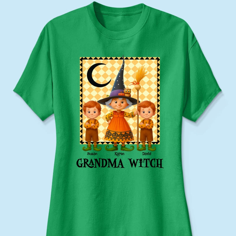 Grandma Witch & Cute Grandkids Personalized Sweatshirt, Halloween Cozy Fall Sweatshirt for Grandma