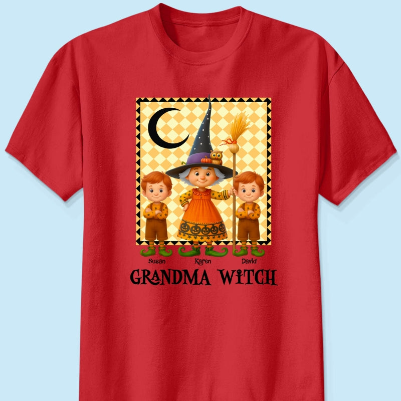 Grandma Witch & Cute Grandkids Personalized Sweatshirt, Halloween Cozy Fall Sweatshirt for Grandma