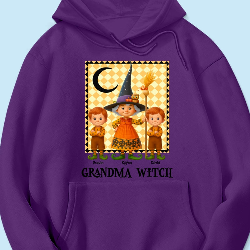 Grandma Witch & Cute Grandkids Personalized Sweatshirt, Halloween Cozy Fall Sweatshirt for Grandma