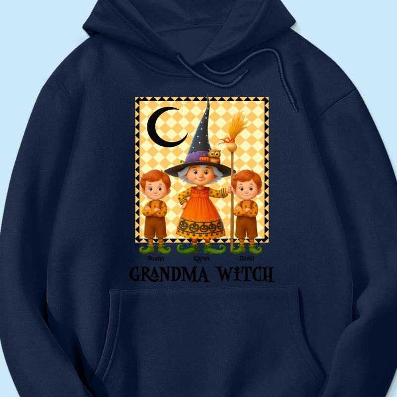 Grandma Witch & Cute Grandkids Personalized Sweatshirt, Halloween Cozy Fall Sweatshirt for Grandma
