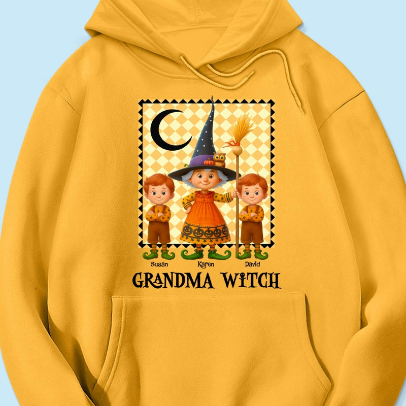 Grandma Witch & Cute Grandkids Personalized Sweatshirt, Halloween Cozy Fall Sweatshirt for Grandma