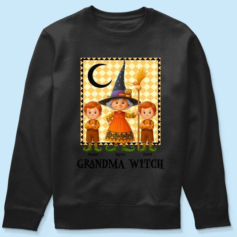 Grandma Witch & Cute Grandkids Personalized Sweatshirt, Halloween Cozy Fall Sweatshirt for Grandma