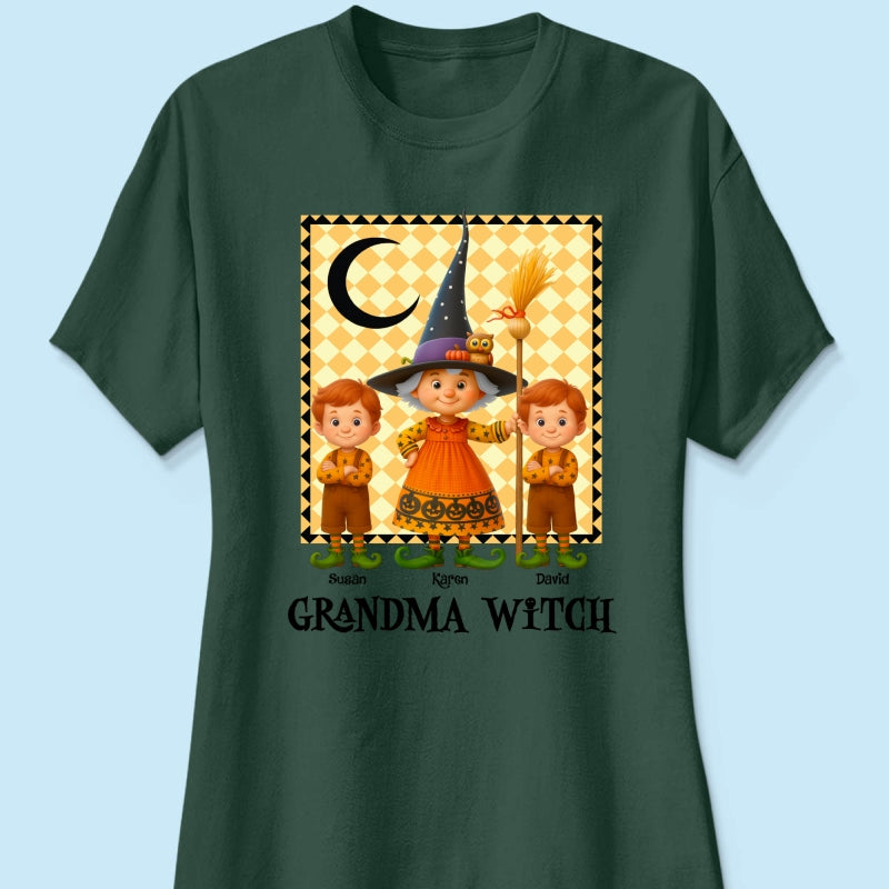 Grandma Witch & Cute Grandkids Personalized Sweatshirt, Halloween Cozy Fall Sweatshirt for Grandma