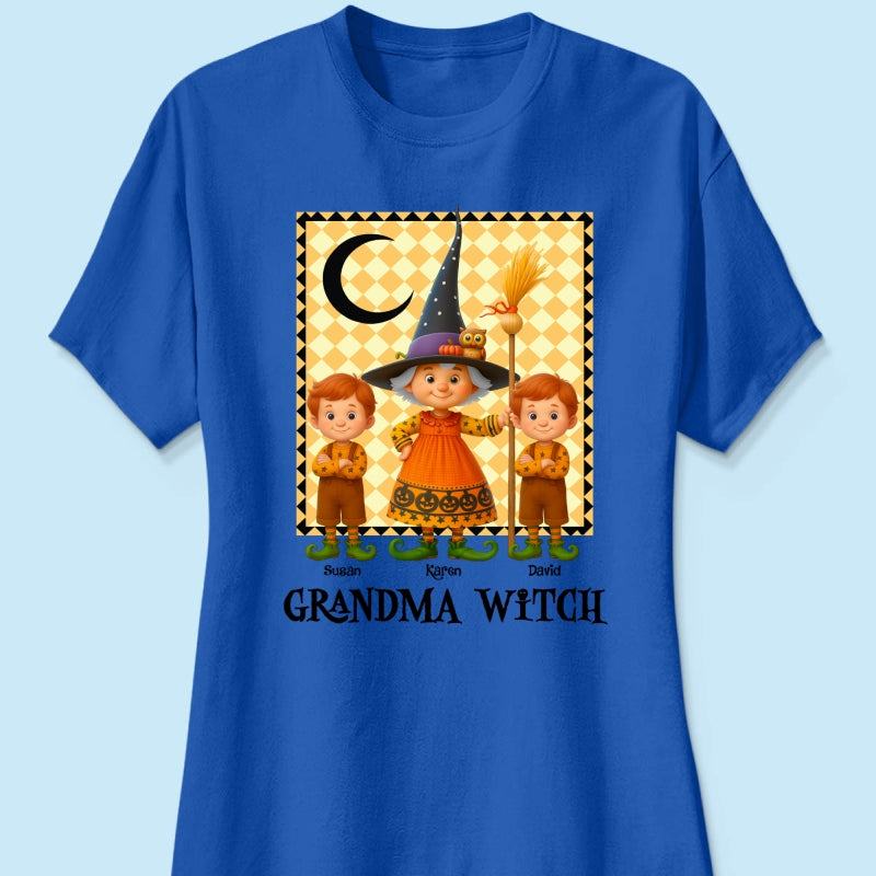 Grandma Witch & Cute Grandkids Personalized Sweatshirt, Halloween Cozy Fall Sweatshirt for Grandma
