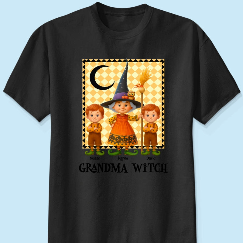 Grandma Witch & Cute Grandkids Personalized Sweatshirt, Halloween Cozy Fall Sweatshirt for Grandma