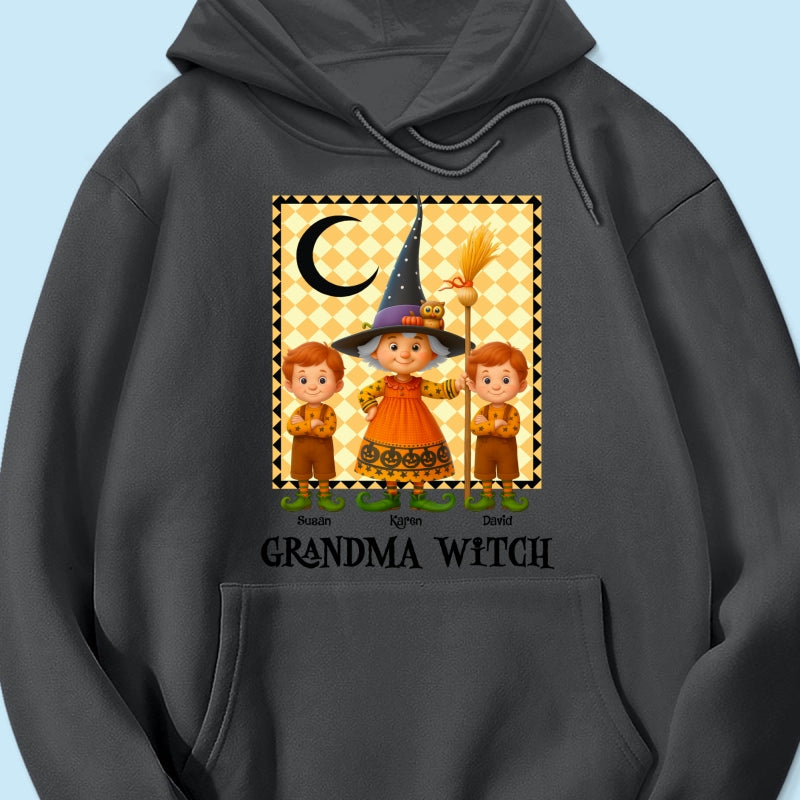 Grandma Witch & Cute Grandkids Personalized Sweatshirt, Halloween Cozy Fall Sweatshirt for Grandma