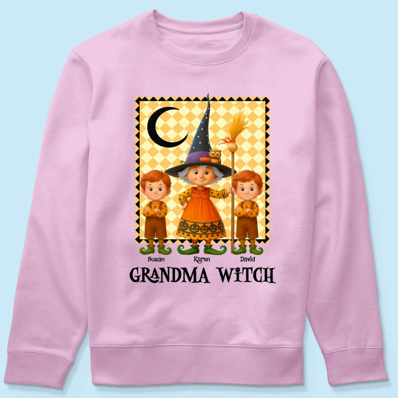 Grandma Witch & Cute Grandkids Personalized Sweatshirt, Halloween Cozy Fall Sweatshirt for Grandma
