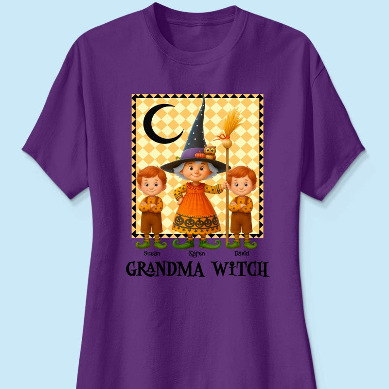 Grandma Witch & Cute Grandkids Personalized Sweatshirt, Halloween Cozy Fall Sweatshirt for Grandma