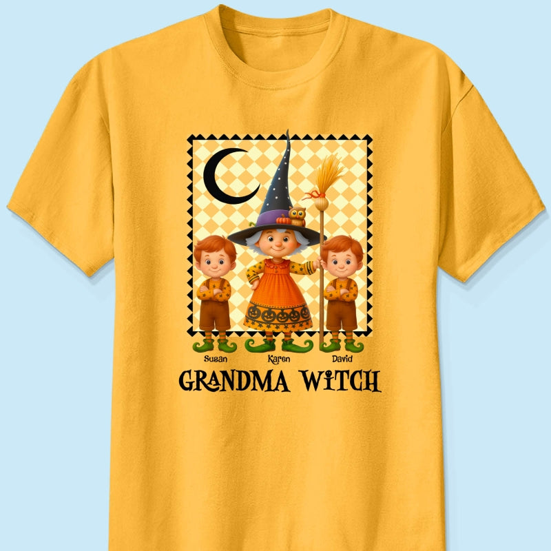 Grandma Witch & Cute Grandkids Personalized Sweatshirt, Halloween Cozy Fall Sweatshirt for Grandma