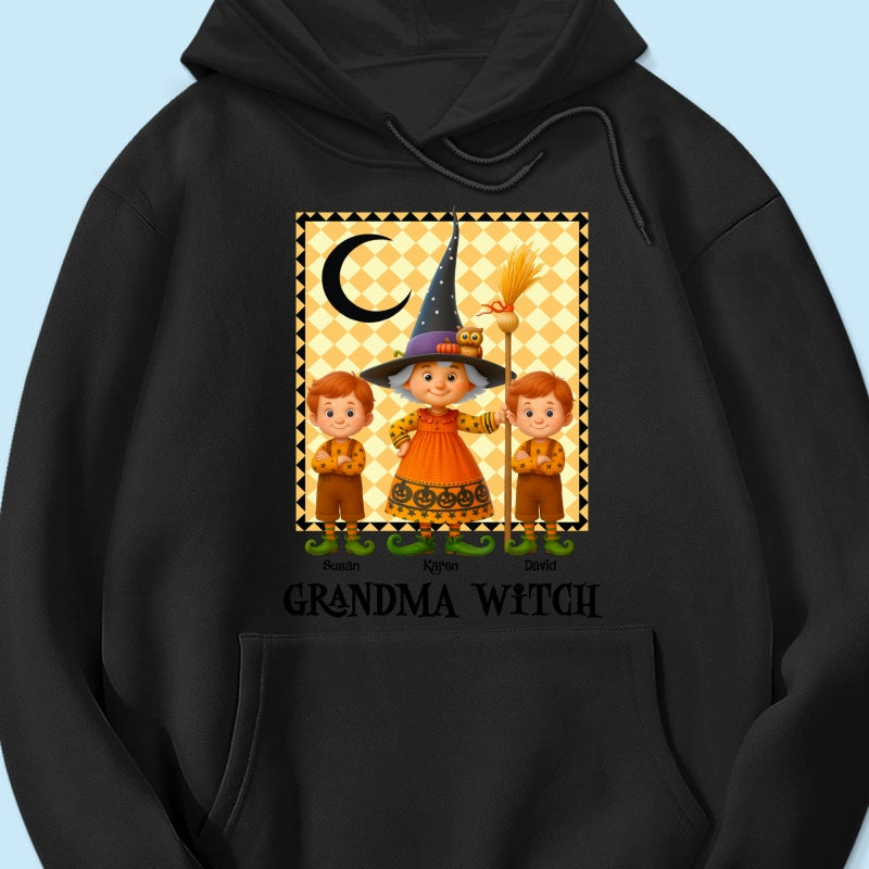 Grandma Witch & Cute Grandkids Personalized Sweatshirt, Halloween Cozy Fall Sweatshirt for Grandma