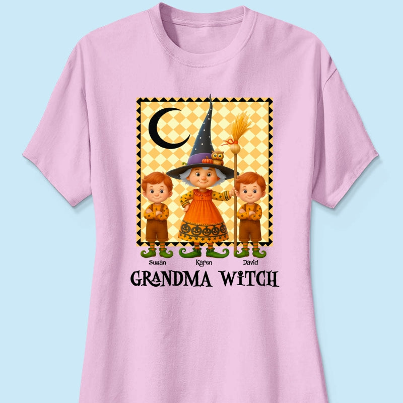 Grandma Witch & Cute Grandkids Personalized Sweatshirt, Halloween Cozy Fall Sweatshirt for Grandma