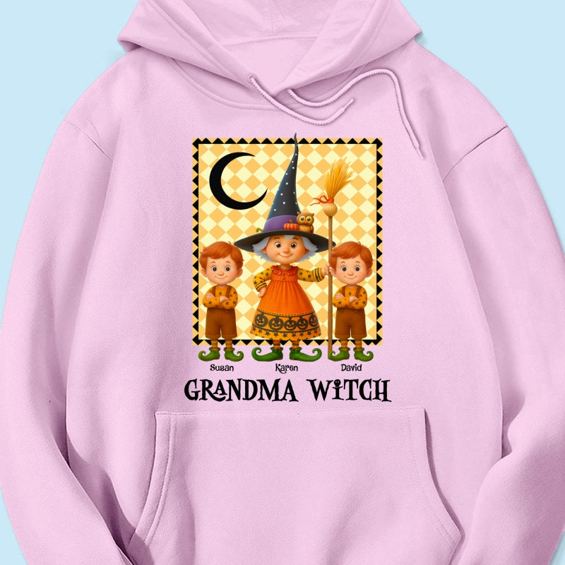 Grandma Witch & Cute Grandkids Personalized Sweatshirt, Halloween Cozy Fall Sweatshirt for Grandma