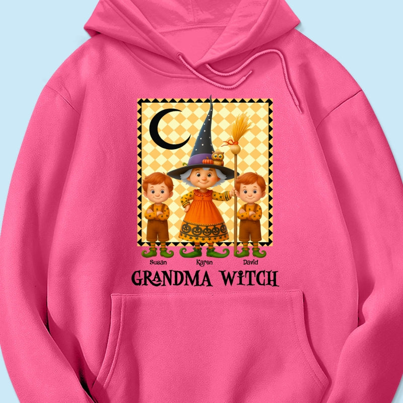 Grandma Witch & Cute Grandkids Personalized Sweatshirt, Halloween Cozy Fall Sweatshirt for Grandma