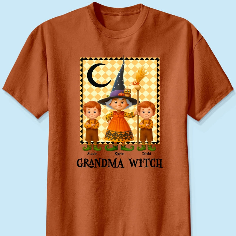 Grandma Witch & Cute Grandkids Personalized Sweatshirt, Halloween Cozy Fall Sweatshirt for Grandma