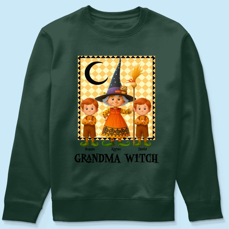 Grandma Witch & Cute Grandkids Personalized Sweatshirt, Halloween Cozy Fall Sweatshirt for Grandma