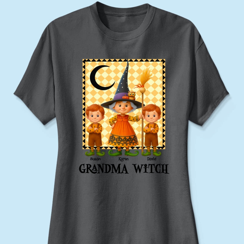 Grandma Witch & Cute Grandkids Personalized Sweatshirt, Halloween Cozy Fall Sweatshirt for Grandma
