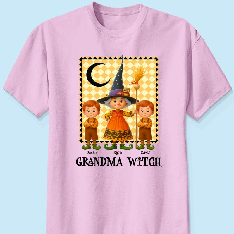 Grandma Witch & Cute Grandkids Personalized Sweatshirt, Halloween Cozy Fall Sweatshirt for Grandma