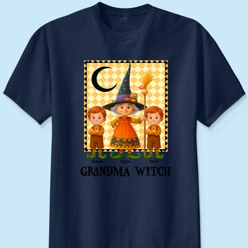 Grandma Witch & Cute Grandkids Personalized Sweatshirt, Halloween Cozy Fall Sweatshirt for Grandma