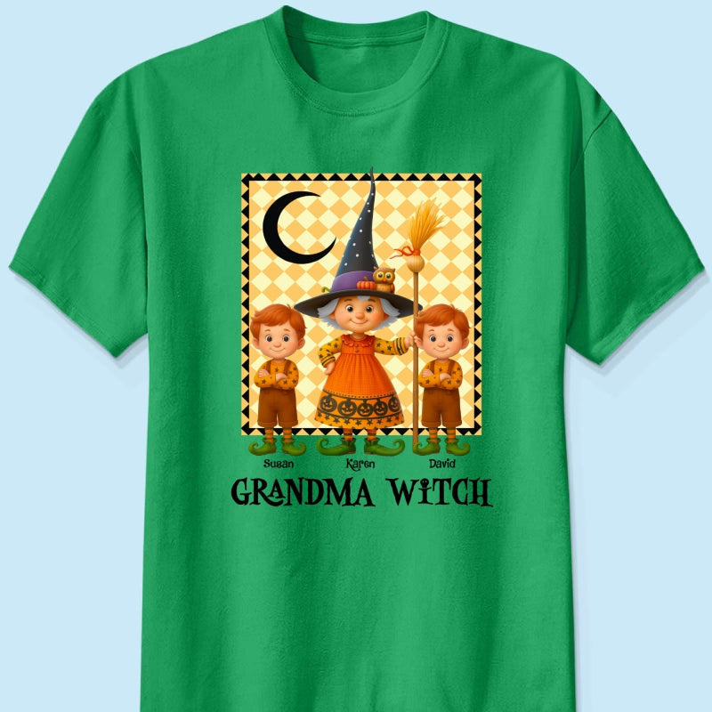 Grandma Witch & Cute Grandkids Personalized Sweatshirt, Halloween Cozy Fall Sweatshirt for Grandma