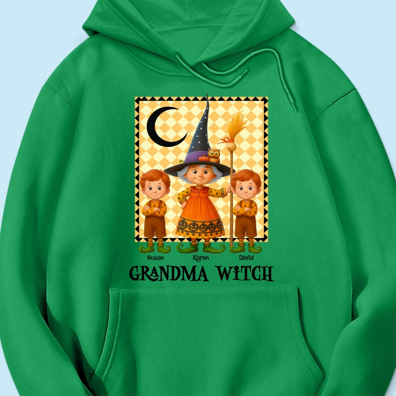 Grandma Witch & Cute Grandkids Personalized Sweatshirt, Halloween Cozy Fall Sweatshirt for Grandma