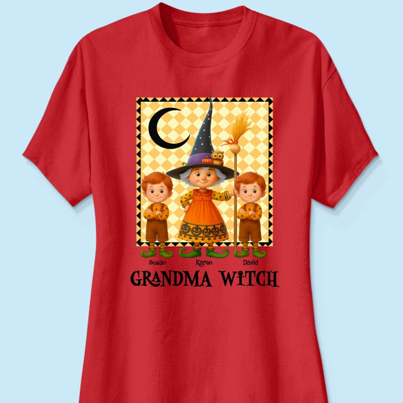 Grandma Witch & Cute Grandkids Personalized Sweatshirt, Halloween Cozy Fall Sweatshirt for Grandma