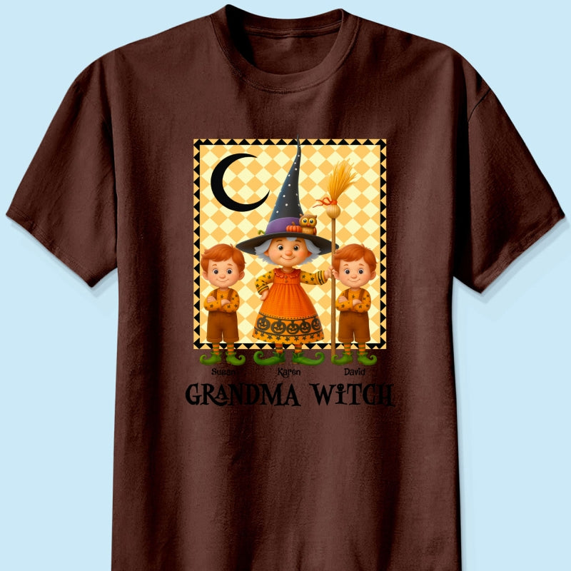 Grandma Witch & Cute Grandkids Personalized Sweatshirt, Halloween Cozy Fall Sweatshirt for Grandma