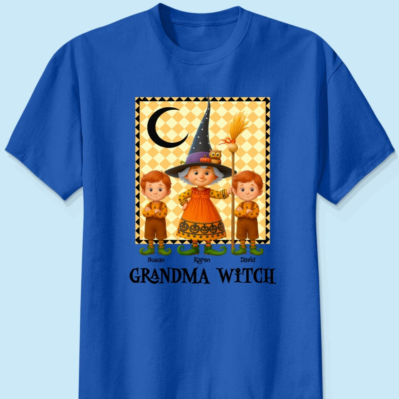 Grandma Witch & Cute Grandkids Personalized Sweatshirt, Halloween Cozy Fall Sweatshirt for Grandma