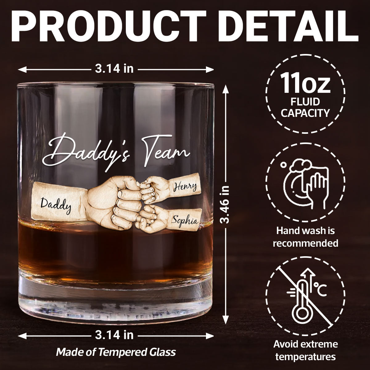 Daddy's Team Fist Bump Personalized Wine Glass, Father's Day Gift For Dad, Gift for Husband, Gift for Grandpa