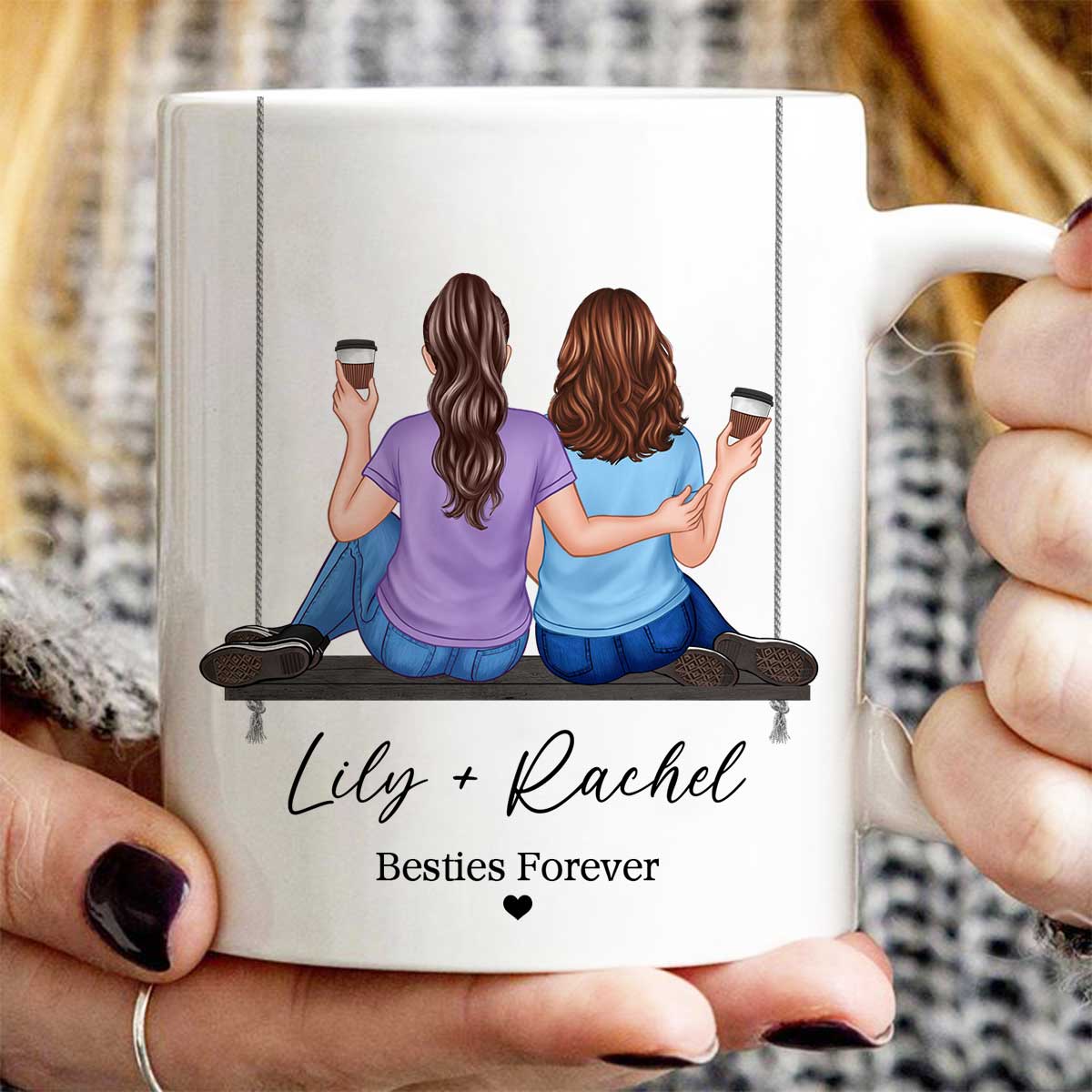 Embracing Besties Sisters On Swing Personalized Mug