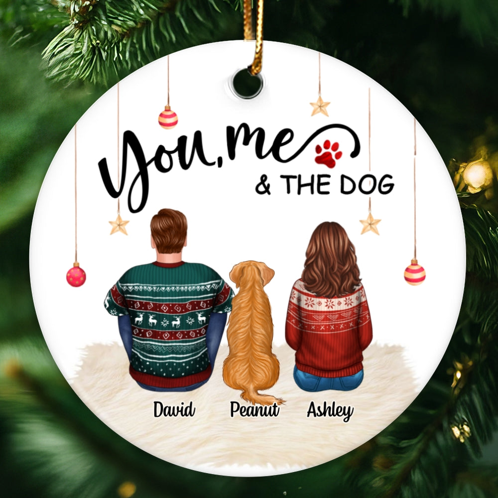 Couple Sitting With Dogs Christmas Personalized Circle Ornament