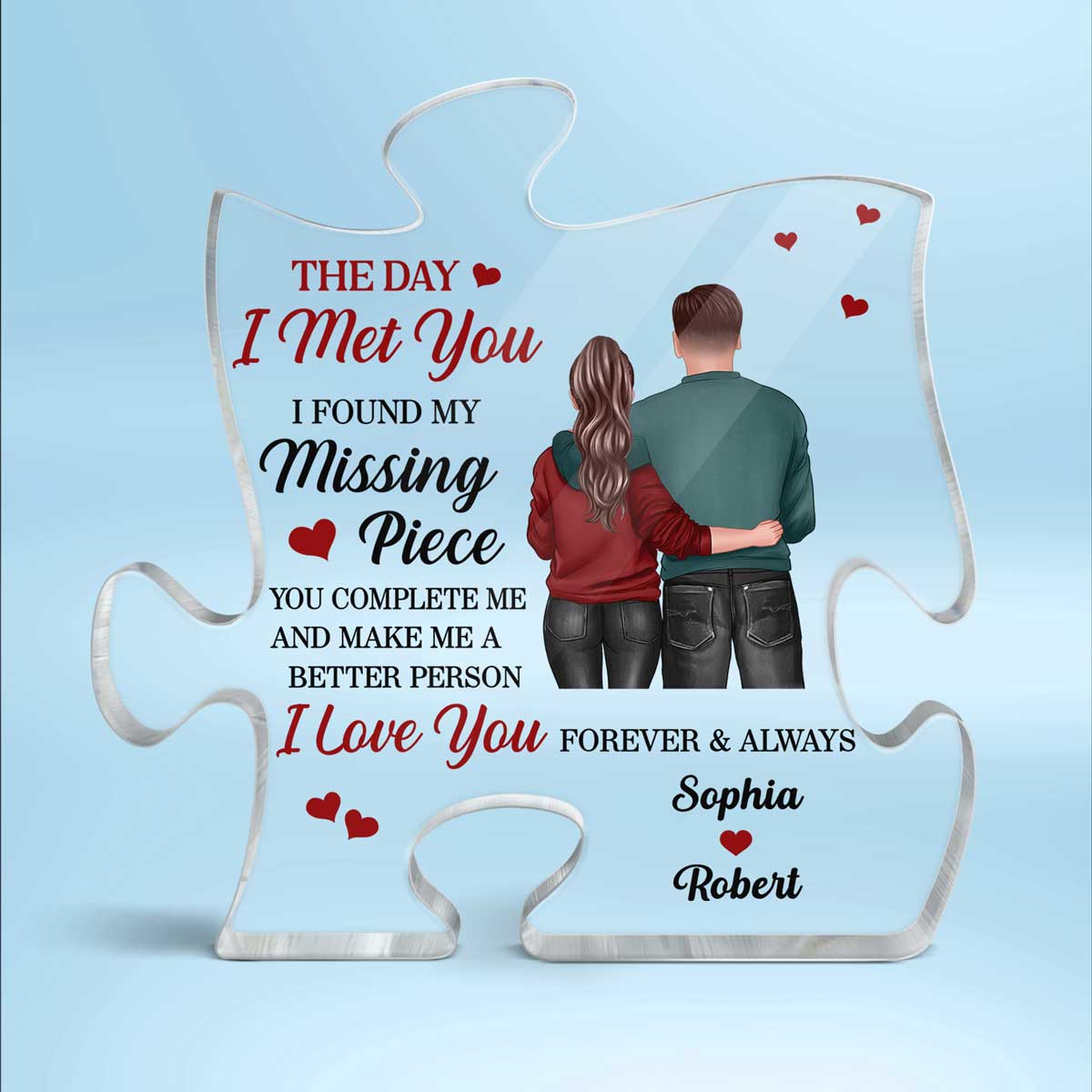 Back View Couple Standing Found My Missing Piece Valentine‘s Day Anniversary Gift For Him For Her Personalized Puzzle Acrylic Plaque