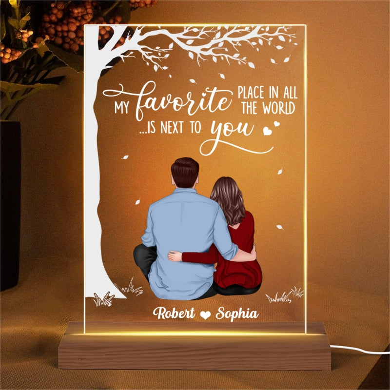 Favorite Place Couple Personalized Plaque LED Night Light, Acrylic LED Lamp, Valentine‘s Day Gift For Him, For Her