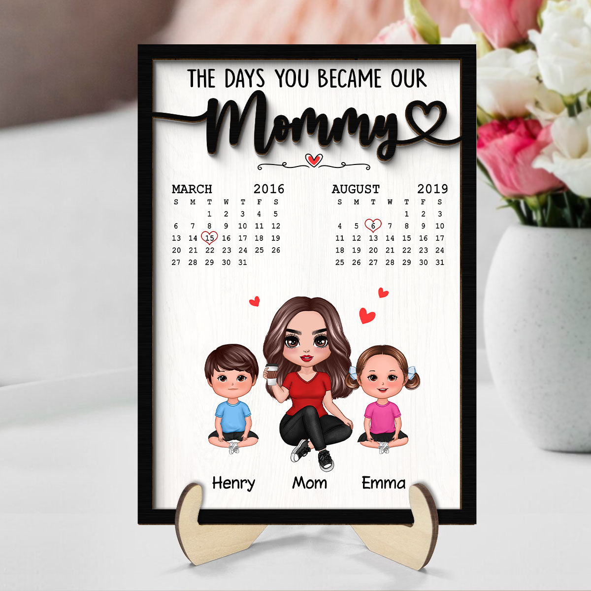 The Day You Became Our Mommy Birthday Calendar Personalized 2-Layer Wooden Plaque