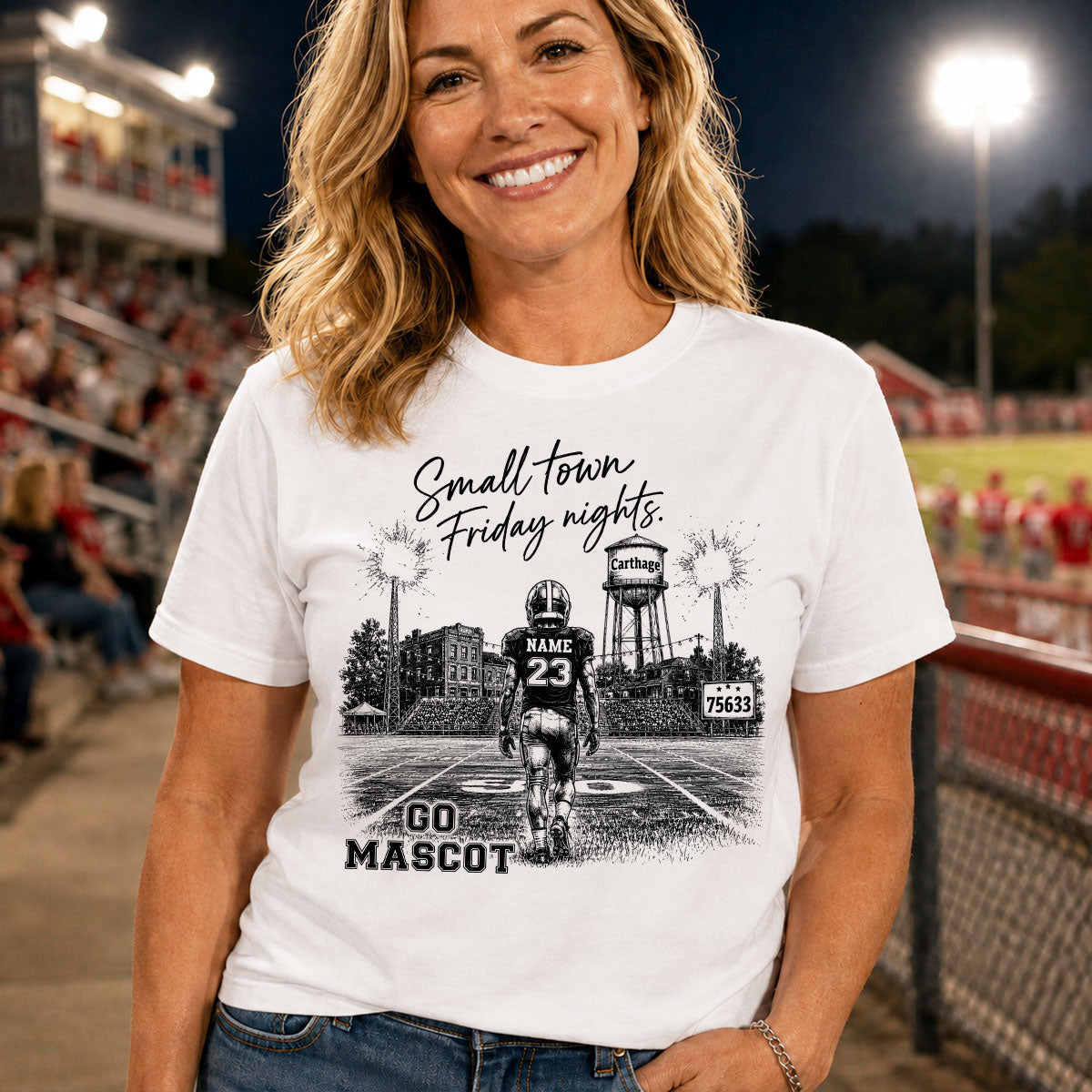 Custom Town Name and Zip Code - Personalized Shirt - Small Town Football, Game Day Hometown Spirit