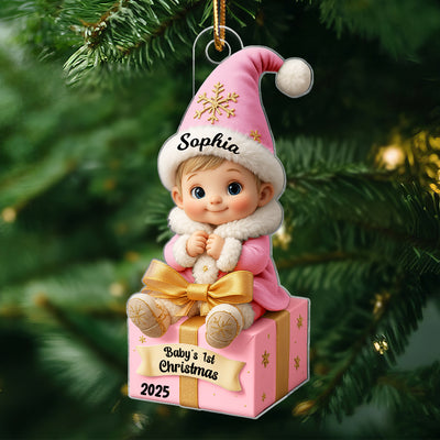 Baby Newborn Gift Box Personalized 3D Effect Acrylic Ornament, Lovely Keepsake to Celebrate Little Miracle