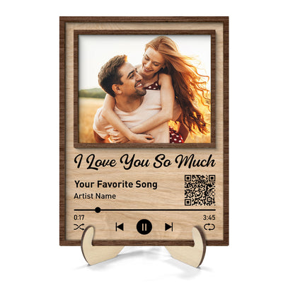 Couple Photo Favorite Love Song Scannable QR Code Personalized 2-Layer Wooden Plaque