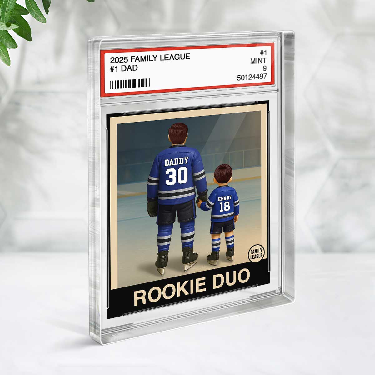 Hockey No. 1 Dad Man & Kids Trading Card Style - Personalized Acrylic Block Plaque