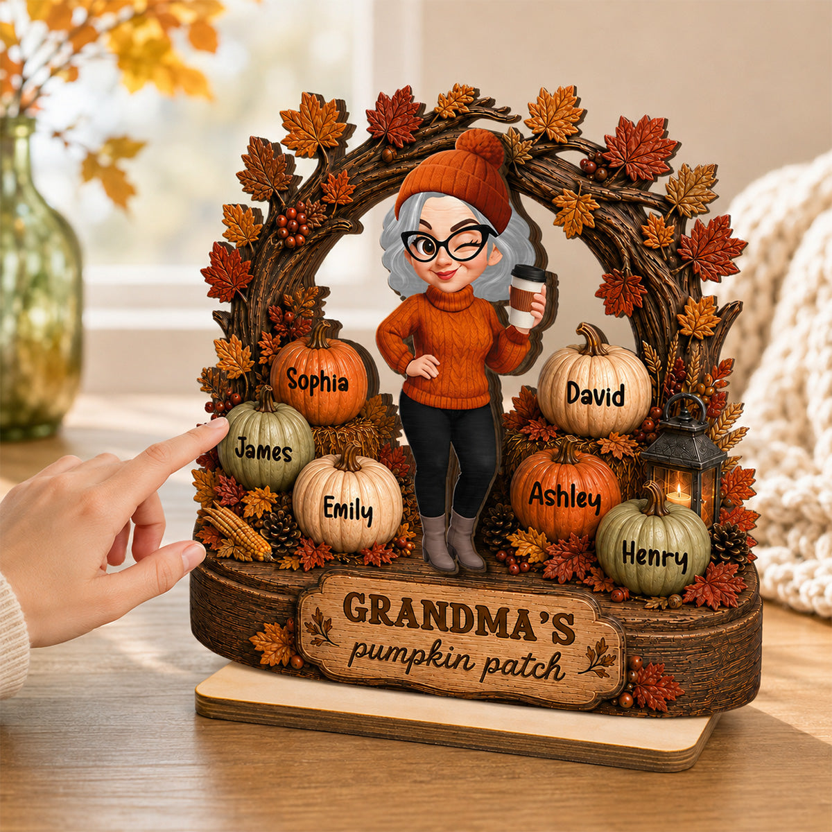 Grandma's Pumpkin Patch Fall Tree Arch - Personalized 2-Layered Wooden Plaque - Cozy Fall Decor for Grandma
